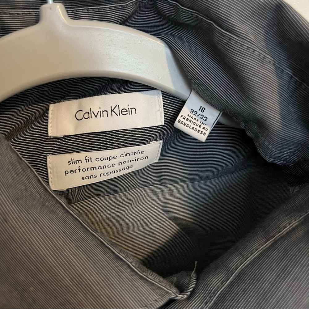 Calvin Klein Men's Charcoal Pinstripe Dress Shirt - Picture 3 of 4